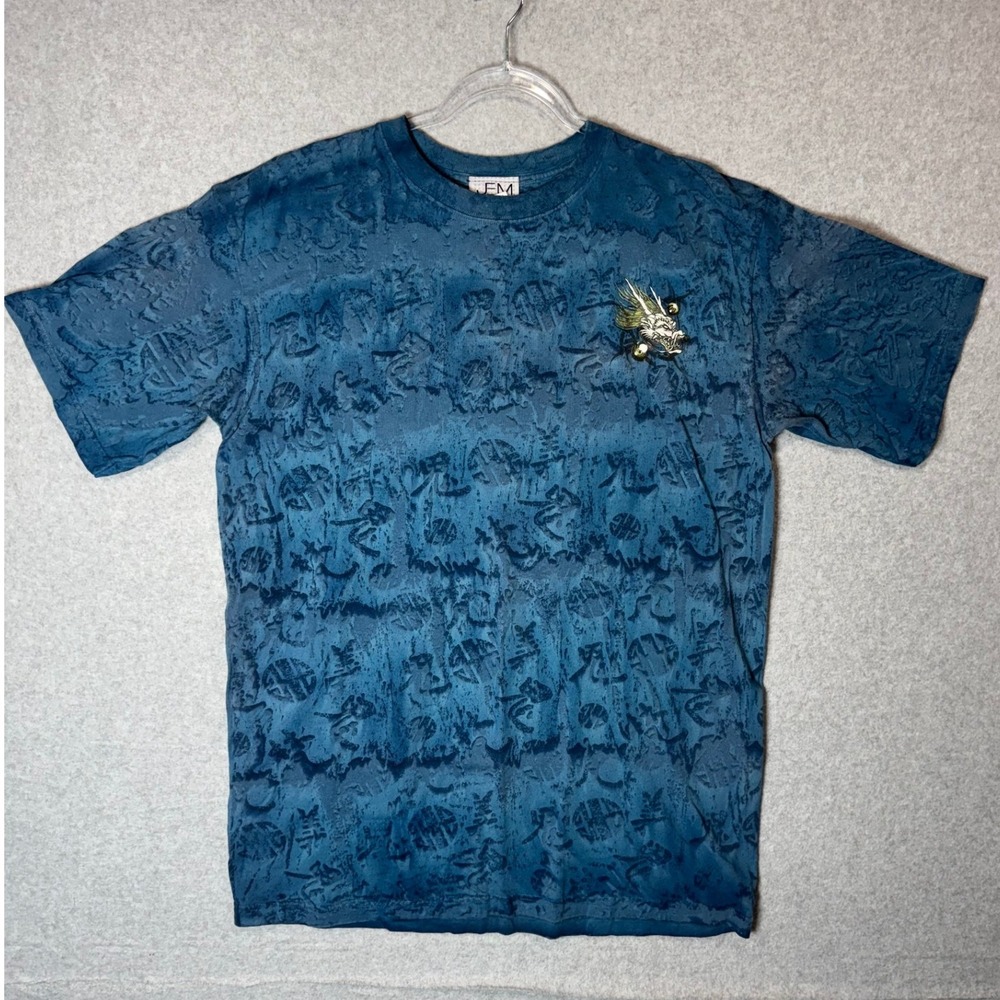 Vintage Y2K Dragon Print JEM Sportswear T-Shirt‎ Mens Large  Short Sleeve Blue